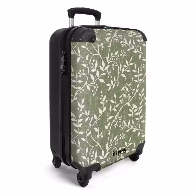 Suitcase - Salvia Green - Botanical - Branches - Berries - Linen - Pattern — 2