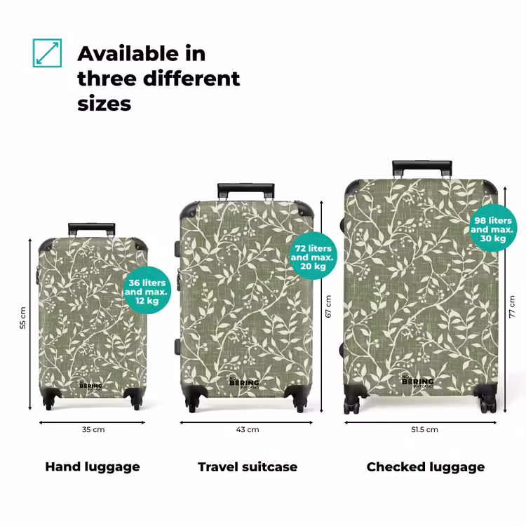 Suitcase - Salvia Green - Botanical - Branches - Berries - Linen - Pattern — 3