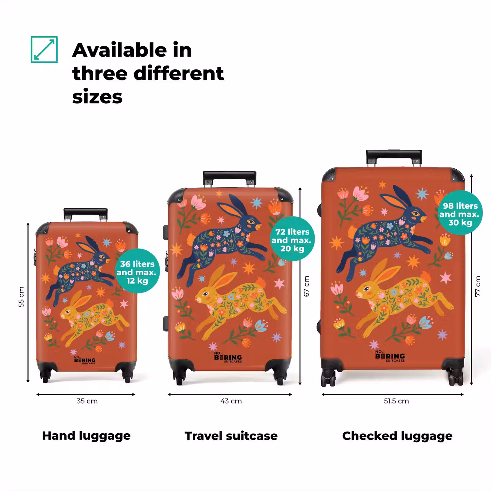 Suitcase - Rabbit - Flowers - Folk Art - Colorful - Animals — 1