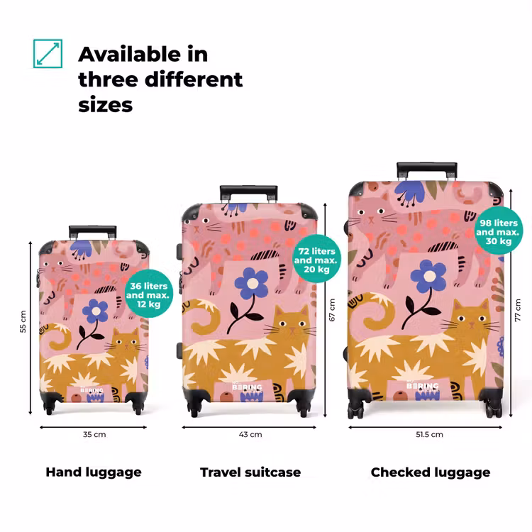 Suitcase - Cat - Flowers - Animals - Modern - Pink — 1