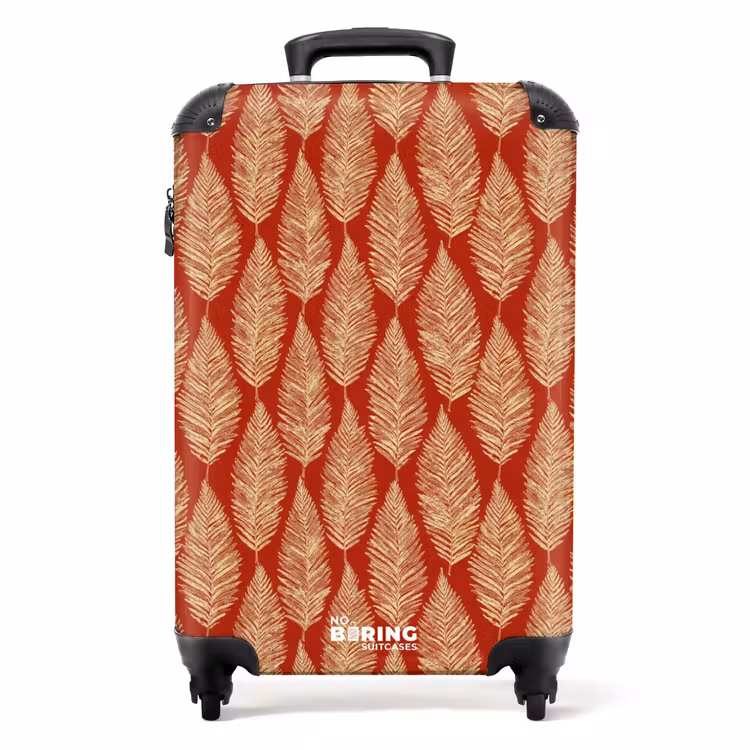 Suitcase - Red - Botanical - Fern - Pattern — 1