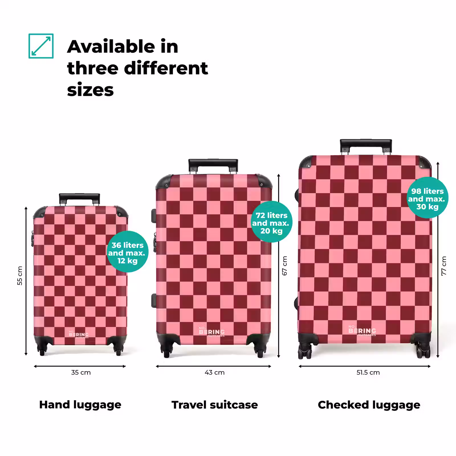 Suitcase - Chessboard Pattern - Red - Pink — 1