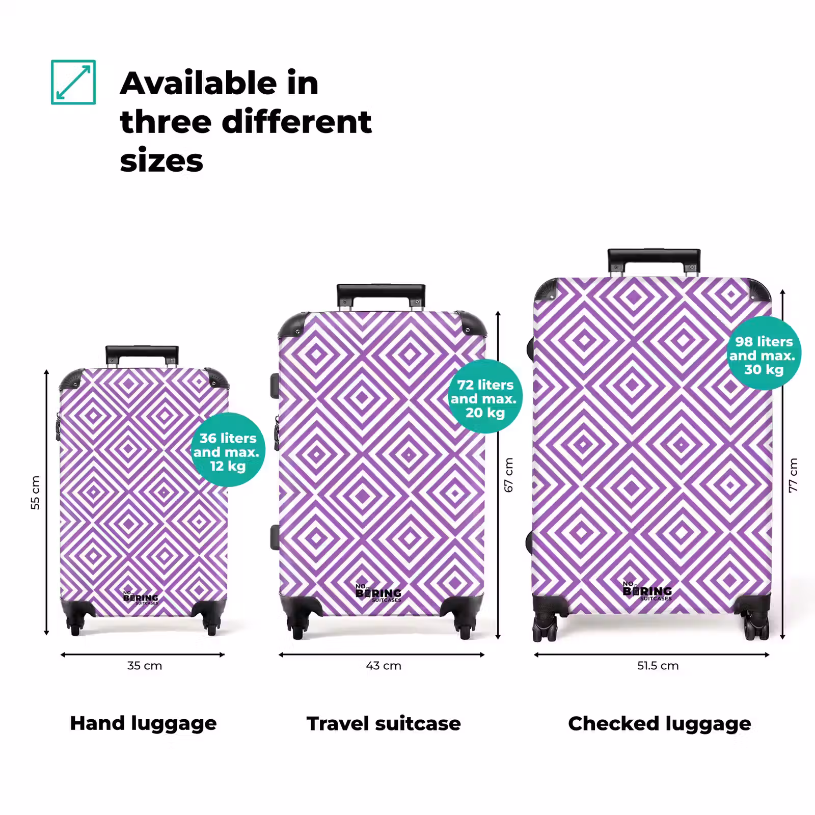 Suitcase - Purple - Geometric - Diamonds - Concentric - Pattern — 1