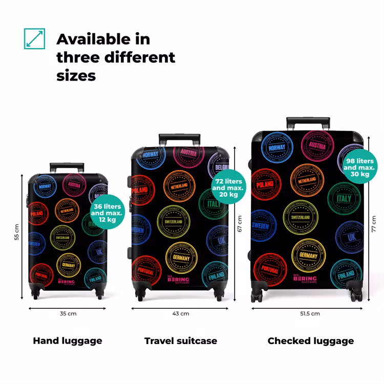 Suitcase - Neon - Countries - Black - Stamps — 3