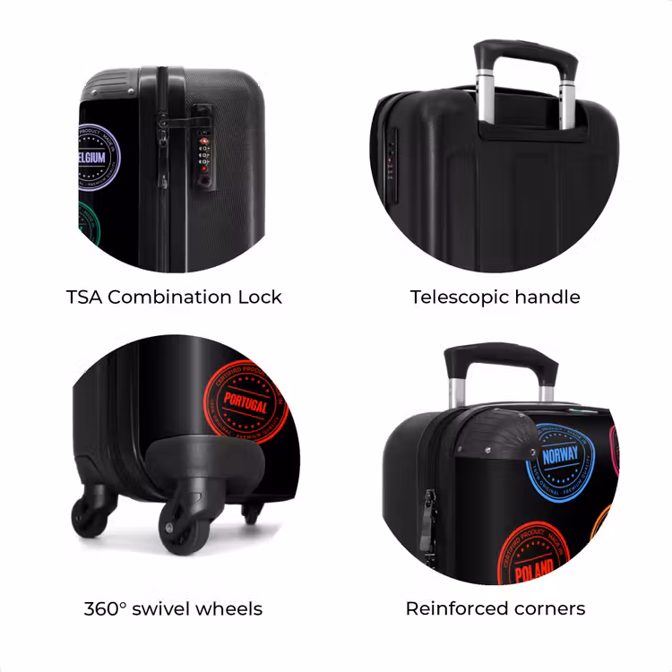 Suitcase - Neon - Countries - Black - Stamps — 8