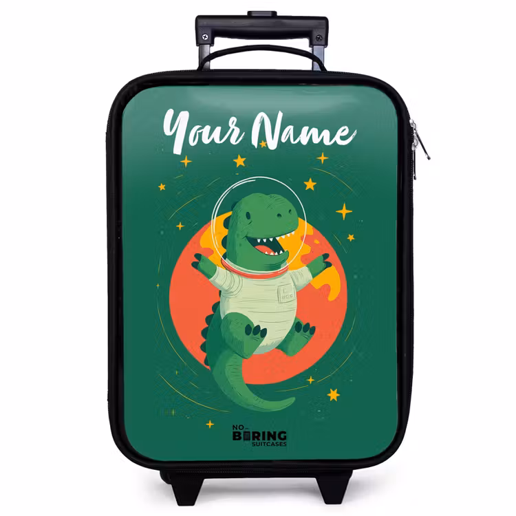 Children's suitcase with name - Dino - Planet - Stars - Green — 1