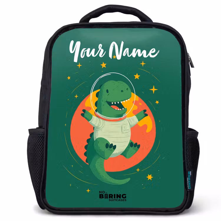 Kids backpack with name - Black - Dino - Planet - Stars - Green — 1