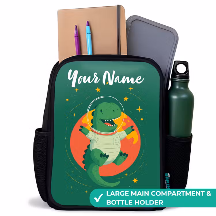 Kids backpack with name - Black - Dino - Planet - Stars - Green — 10