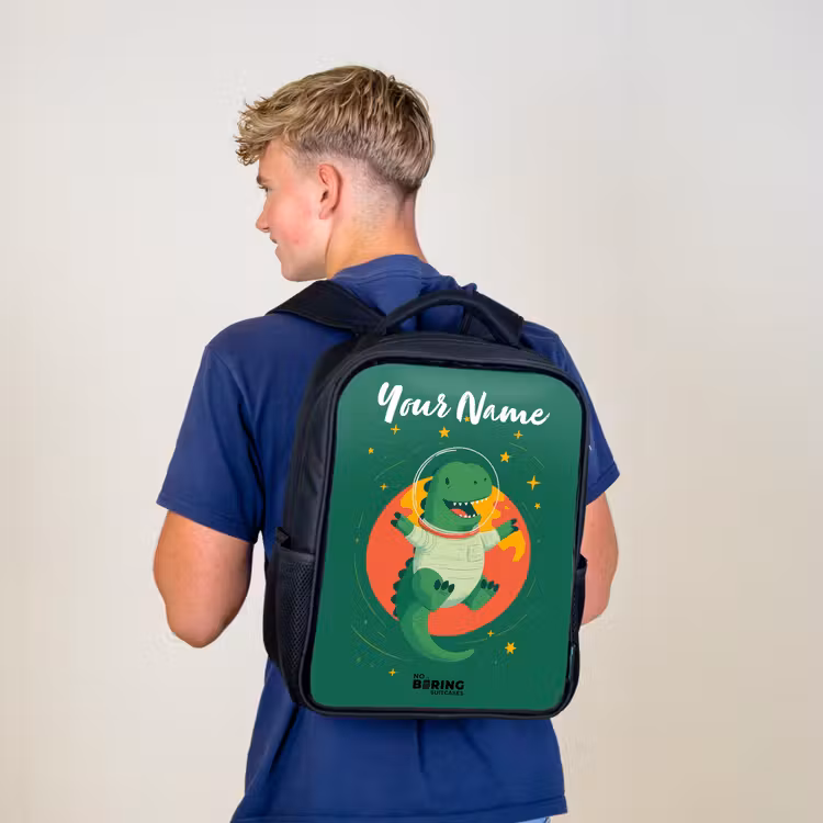 Kids backpack with name - Black - Dino - Planet - Stars - Green — 5