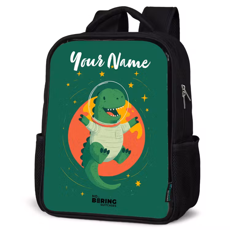 Kids backpack with name - Black - Dino - Planet - Stars - Green — 6
