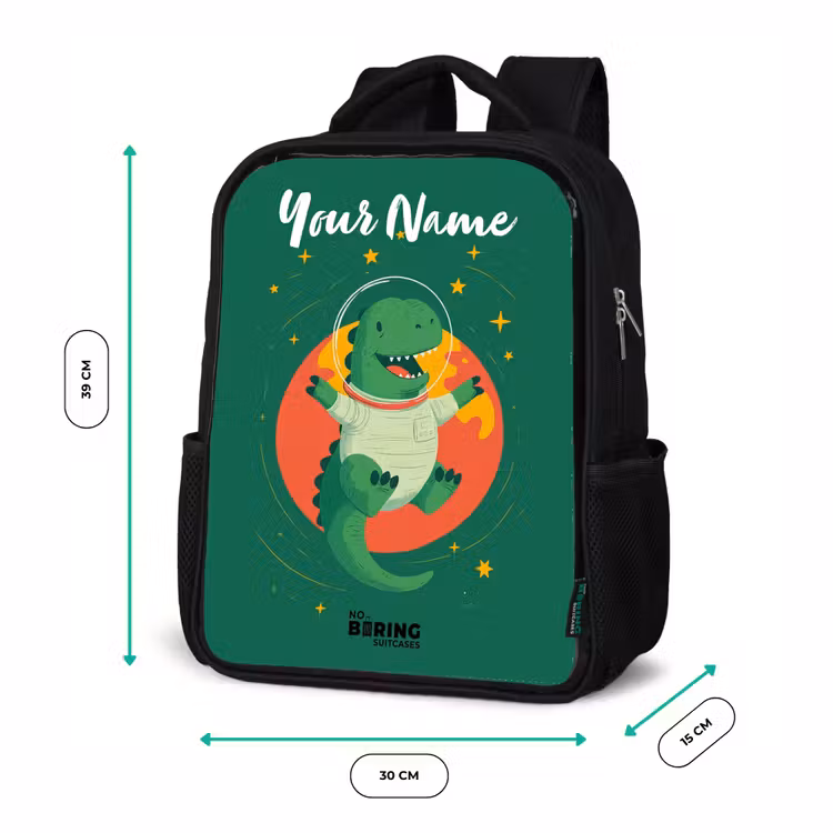Kids backpack with name - Black - Dino - Planet - Stars - Green — 8