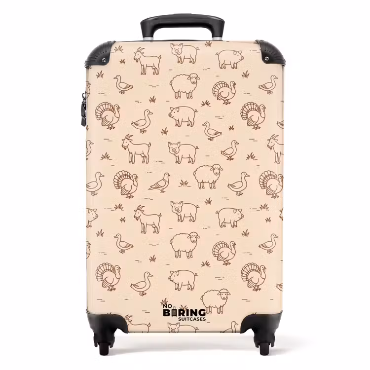 Suitcase - Animals - Pattern - Farm - Minimalist - Beige — 1