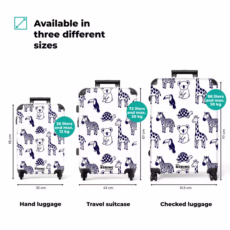 Suitcase - Animals - Pattern - Kids' Room - Graphic - White - Blue — 3