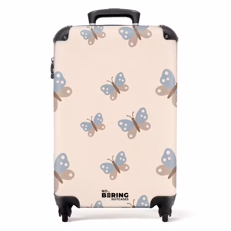 Suitcase - Insect - Butterfly Pattern - Abstract - Blue - Beige — 1