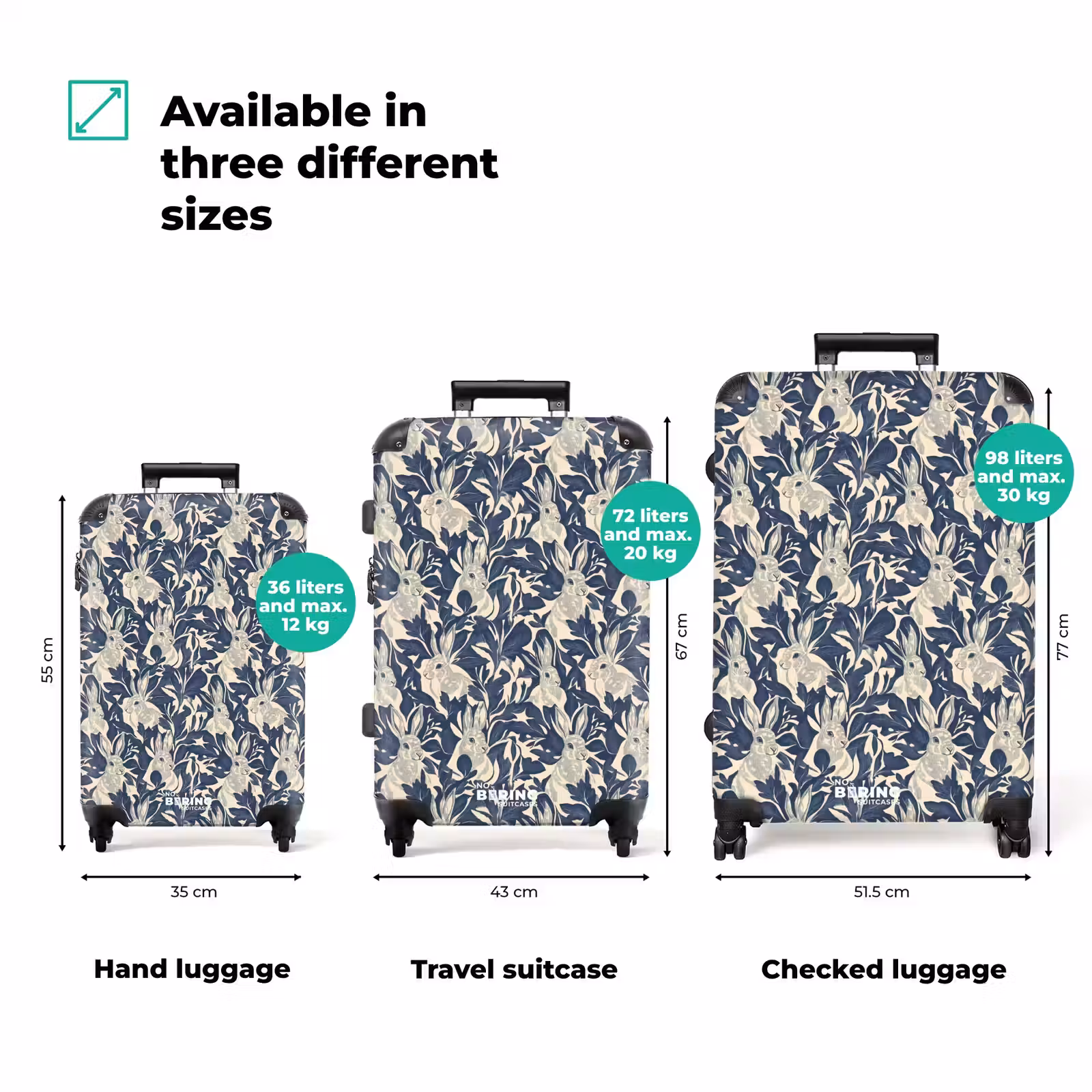 Suitcase - Hares - Leaves - Pattern - Blue - Beige — 1