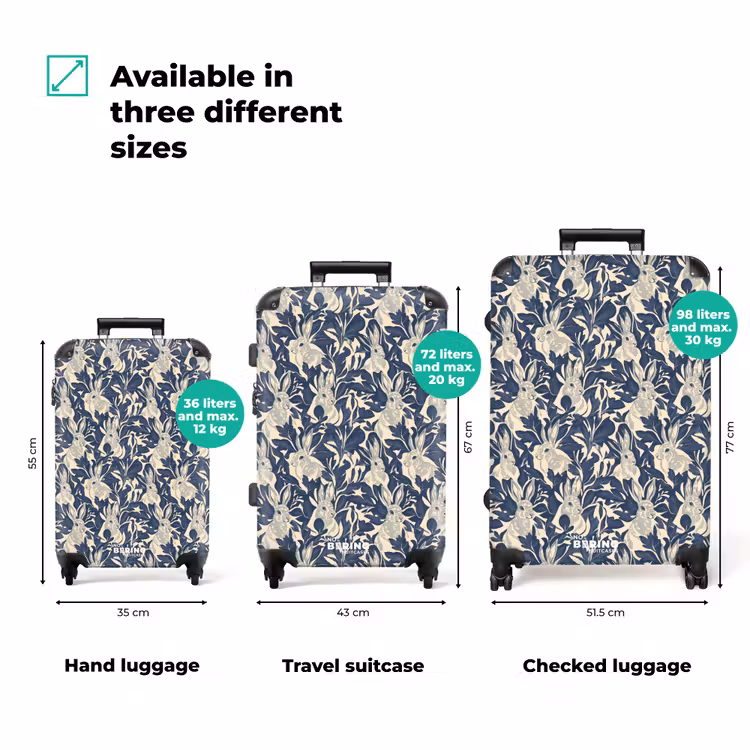 Suitcase - Hares - Leaves - Pattern - Blue - Beige — 1