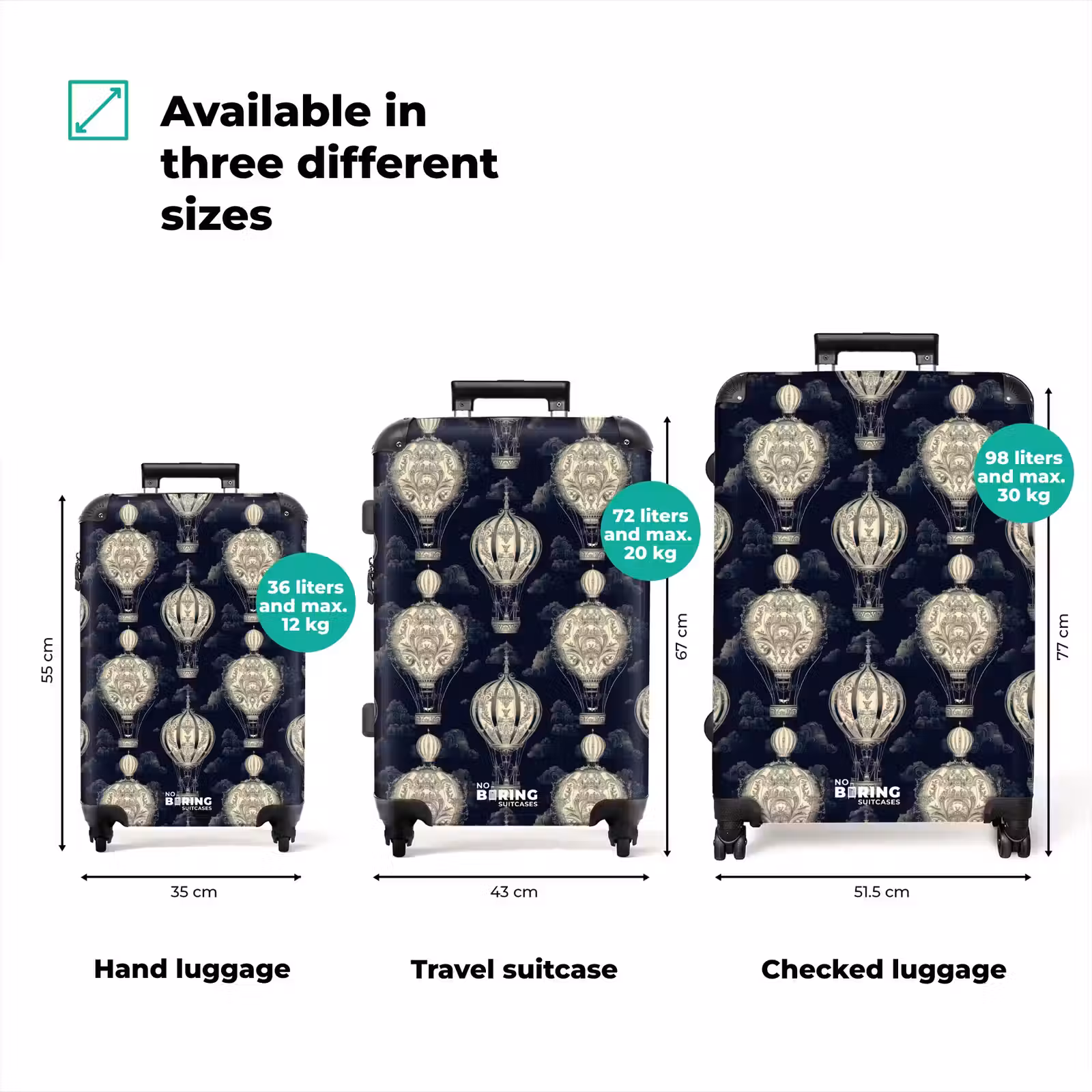 Suitcase - Hot Air Balloons - Clouds - Pattern - Dark Blue — 1