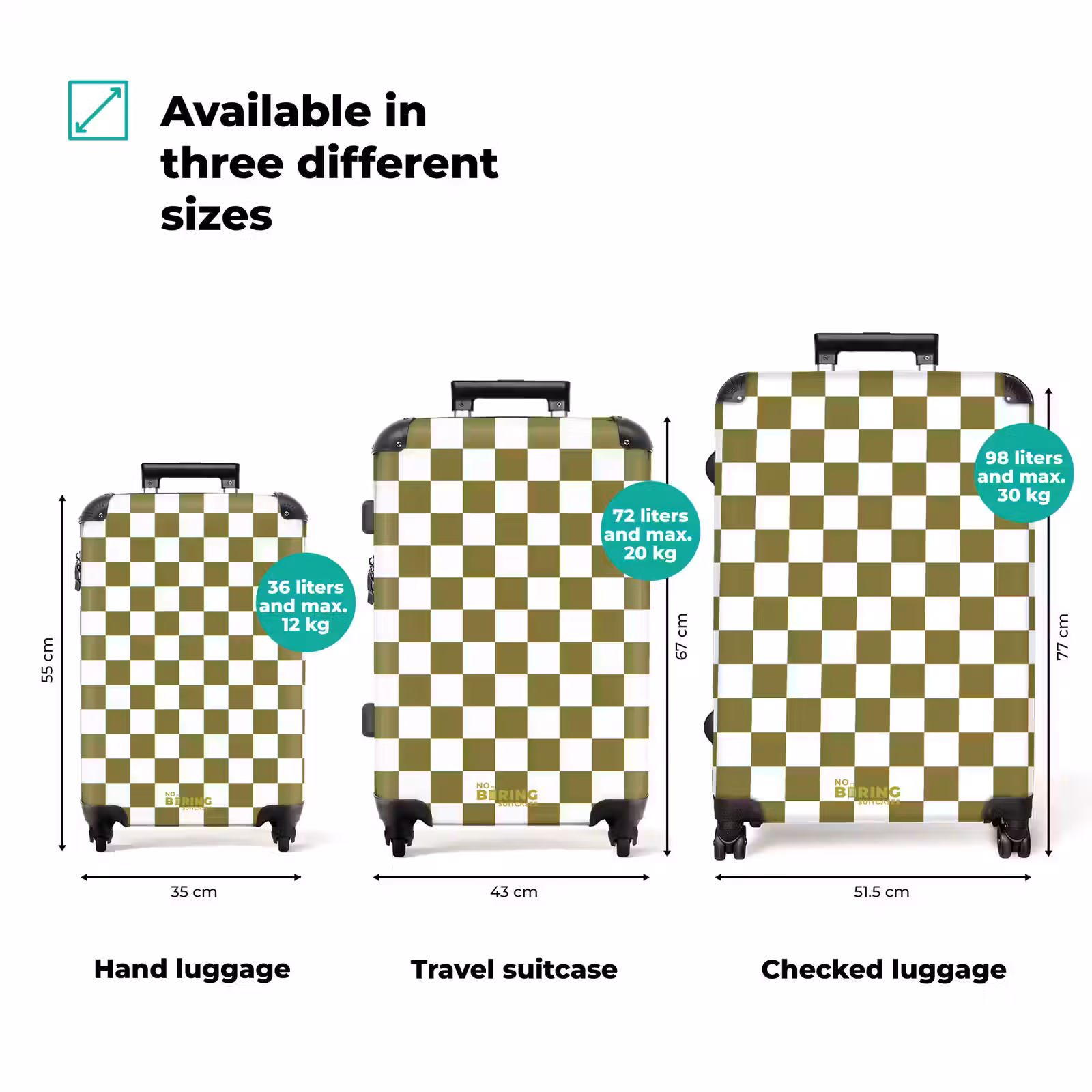 Suitcase - Green - White - Checkered Pattern — 1
