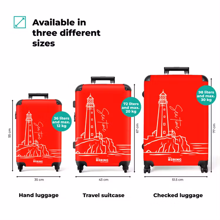 Suitcase - Red - White - Lighthouse - Sea — 1
