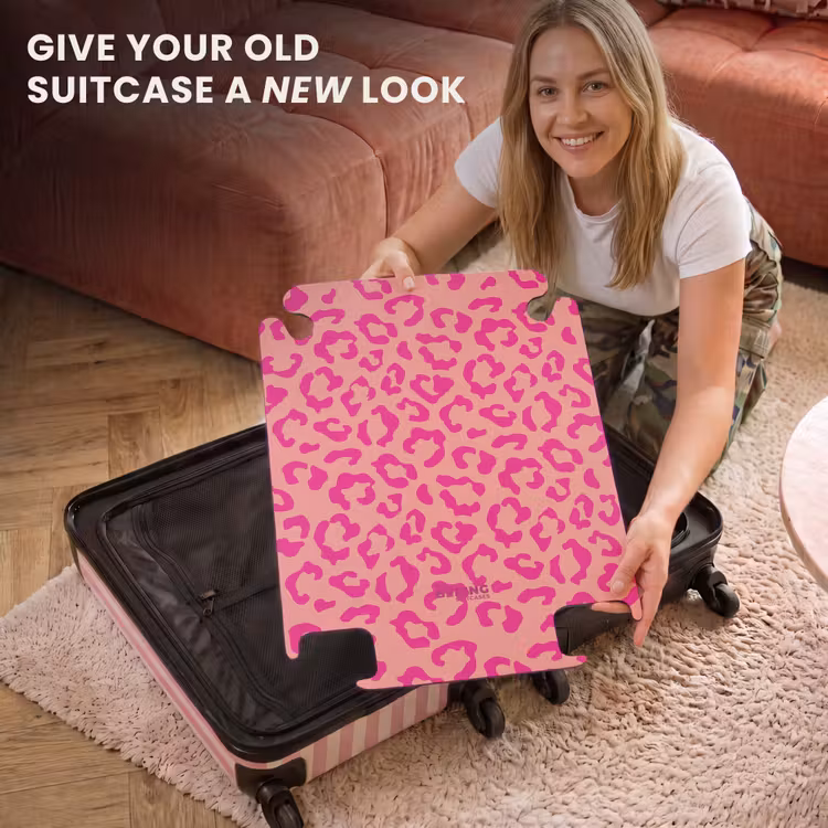 CaseSwap™ - Animal prints - Panther print suitcase in pink and coral pink — 3