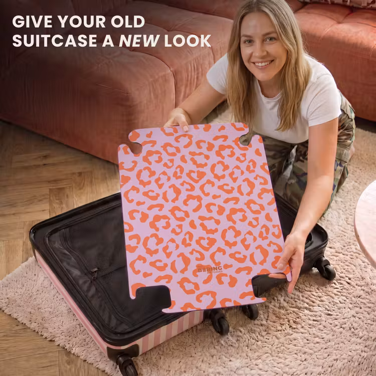 CaseSwap™ - Animal prints - Panther print suitcase in orange and light pink — 3