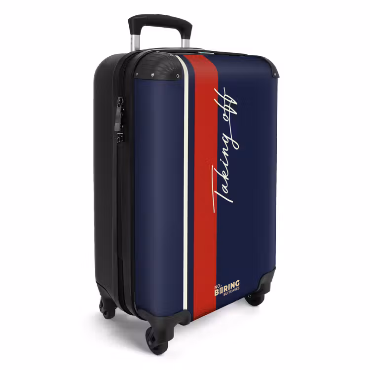 CaseSwap™ - Dark blue background with red and white stripe and text Taking Off — 2